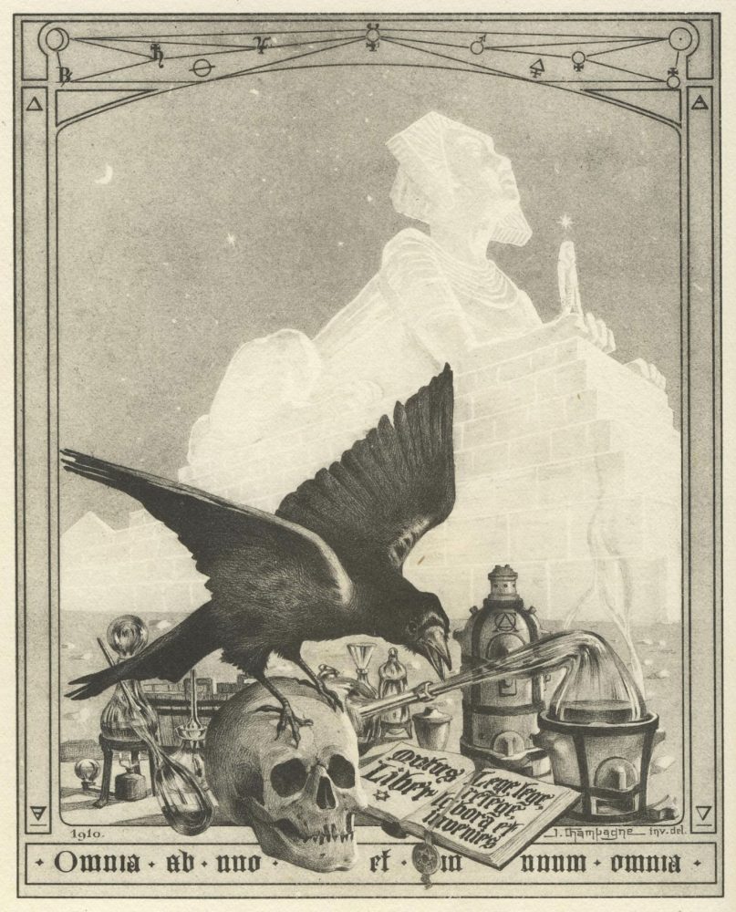 Frontispice of Le Mystère des Cathédrales by Fulcanelli (1926). Illustration by Julien Champagne. Image Credit: Wikimedia Commons.