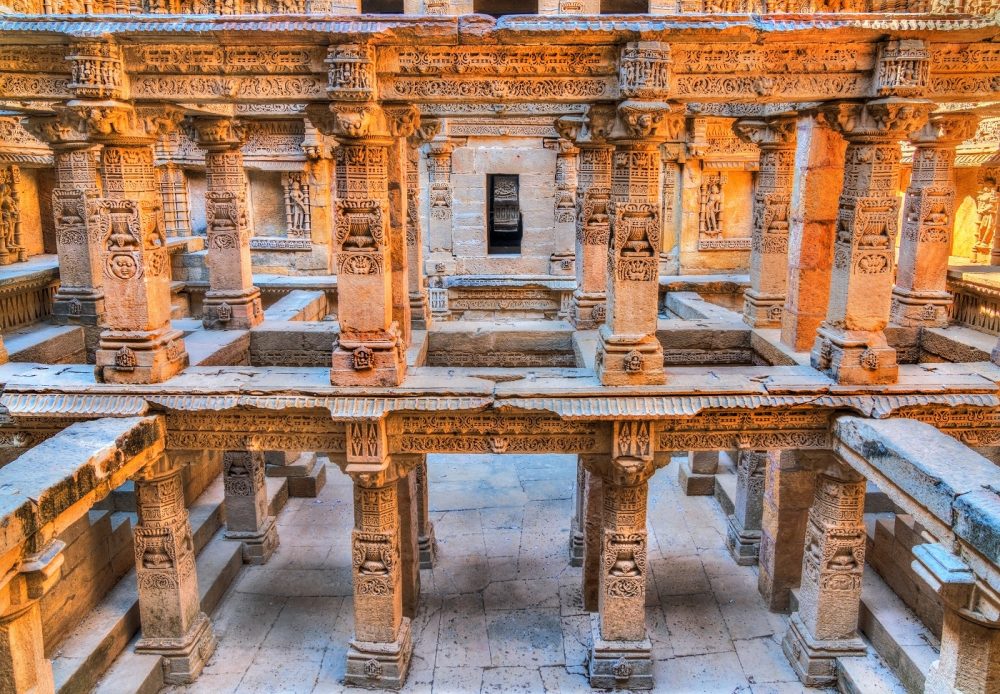 The interior of the Rani ki Vav stepwell in a fascinating image. Shutterstock.