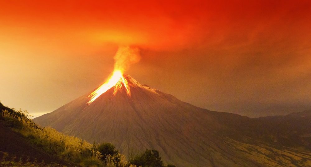 Long Exposure Of Tungurahua Volcano Exploding In The Night Of 29 11 2011 Ecuador. Shutterstock.