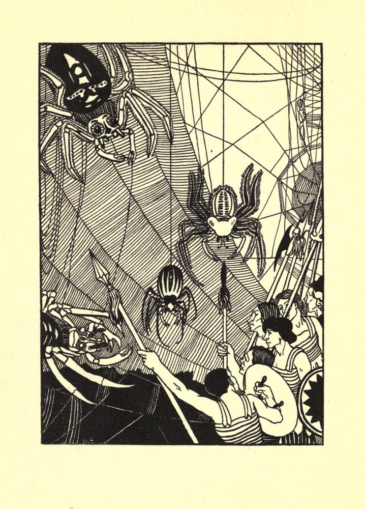 Illustration from 1894 by Aubrey Vincent Beardsley depicting a battle scene from Book One of Lucian's novel A True Story. Image Credit: Wikimedia Commons / Public Domain.