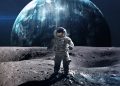 An artistic rendering of an astronaut standing on the Moon. Depositphotos.