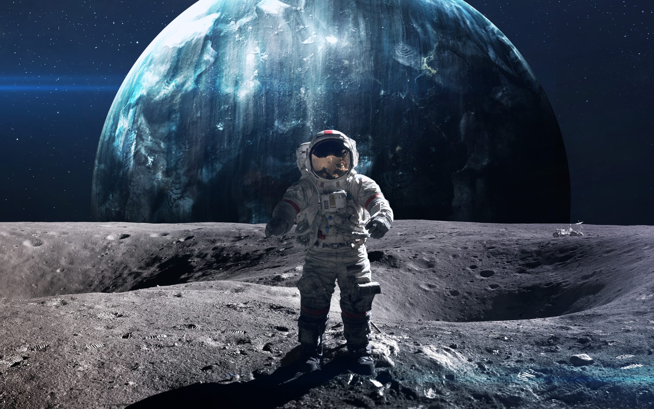 An artistic rendering of an astronaut standing on the Moon. Depositphotos.