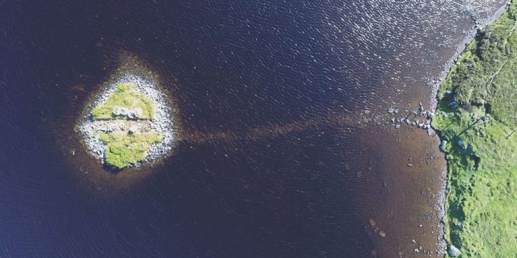 Aerial view of a 'crannog'. Image Credit: Antiquity, F. Sturt; Duncan Garrow and Fraser Sturt.