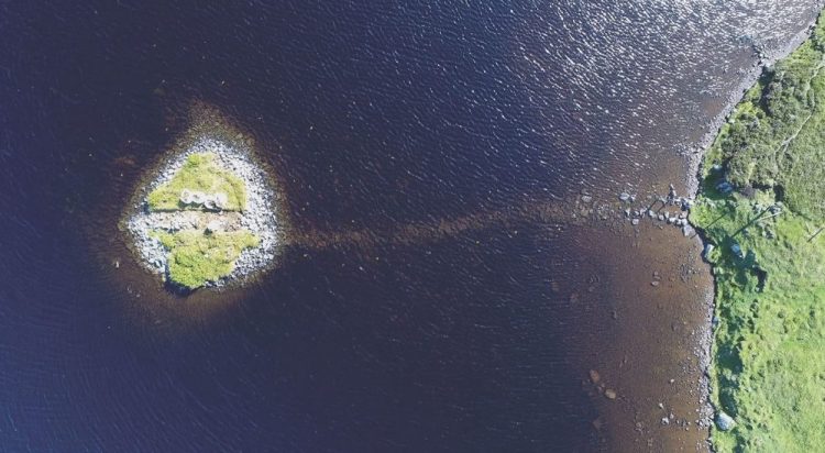 Aerial view of a 'crannog'. Image Credit: Antiquity, F. Sturt; Duncan Garrow and Fraser Sturt.