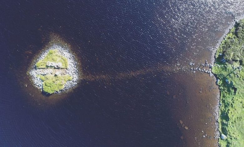 Aerial view of a 'crannog'. Image Credit: Antiquity, F. Sturt; Duncan Garrow and Fraser Sturt.