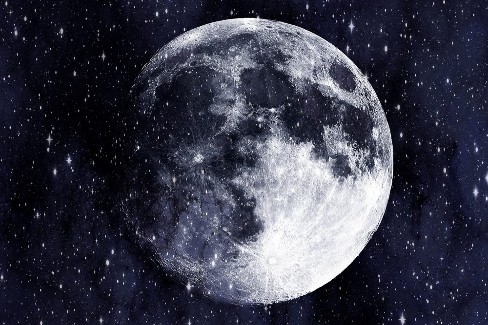 An artists rendering of the Moon and stars. Shutterstock.