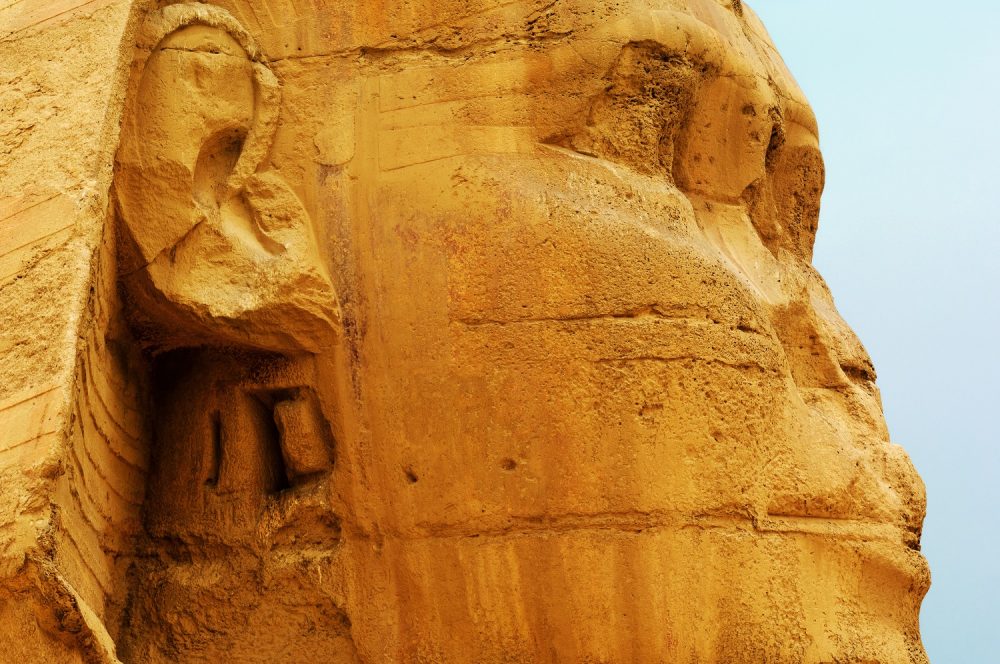 A close-up image of the head of the Sphinx. Shutterstock.