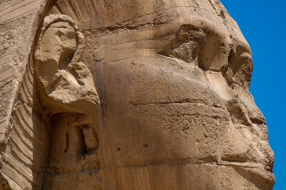 Side view of the head of the Great Sphinx. Shutterstock.