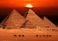 The Pyramids at Giza and the sunset. Shutterstock.