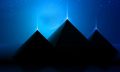 An artists illustration of three pyramids that shine. Shutterstock.