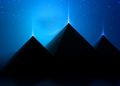 An artists illustration of three pyramids that shine. Shutterstock.