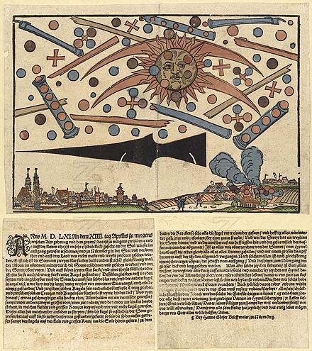 The mass UFO sighting described in a news paper dating back to April 14, 1561. Image Credit: Wikimedia Commons / Public Domain.