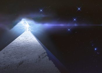 Pyramid and lightning. Shutterstock.
