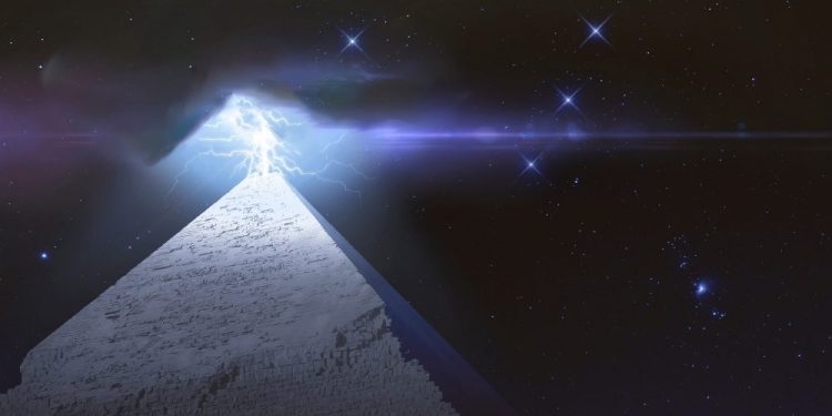 Pyramid and lightning. Shutterstock.