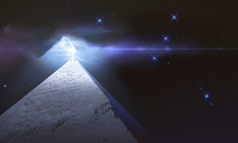 Pyramid and lightning. Shutterstock.