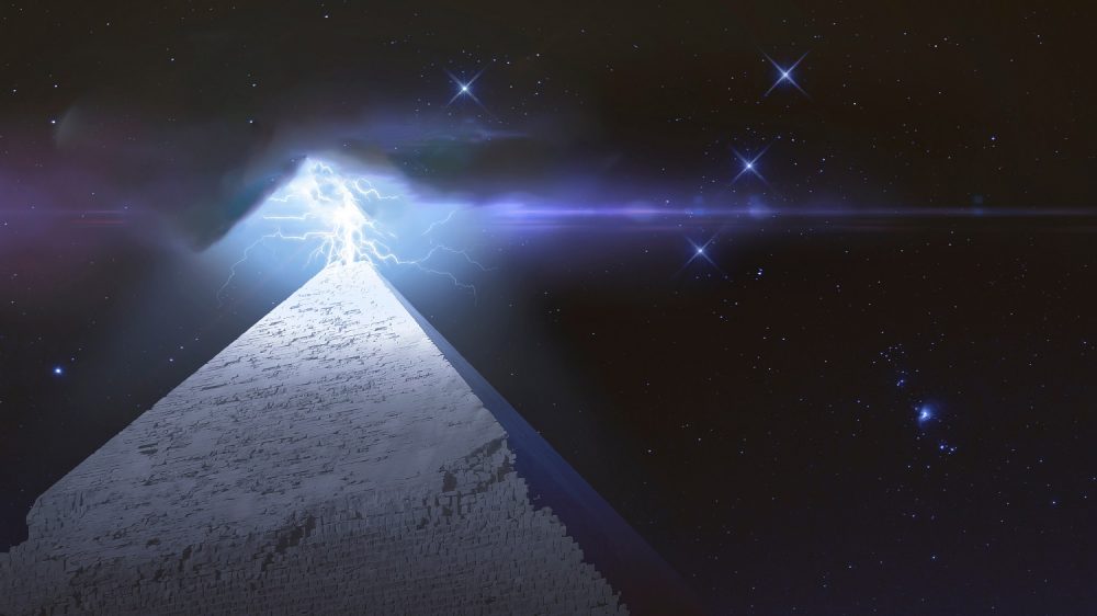 Pyramid and lightning. Shutterstock.