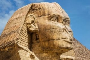 A stunning view of the head of the Great Sphinx. Shutterstock.