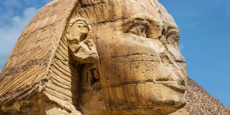 A stunning view of the head of the Great Sphinx. Shutterstock.