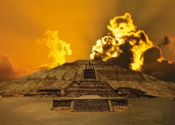 A view of a pyramid of Teotihuacan at sunset. Shutterstock