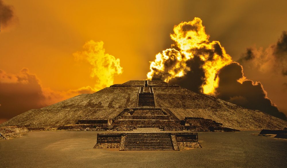 A view of a pyramid of Teotihuacan at sunset. Shutterstock