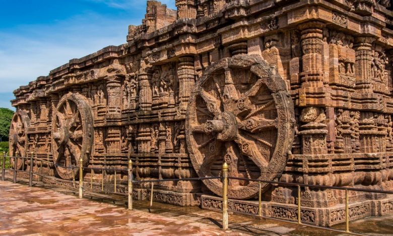 An image of the design motifs of the Konark Sun Temple. The temple is designed as a chariot consisting of 24 such wheels. Shutterstock.