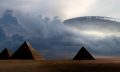 Artists rendering of a UFO over the Pyramids at Giza. Shutterstock.