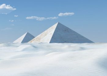 An artists illustration of white pyramids. Shutterstock.
