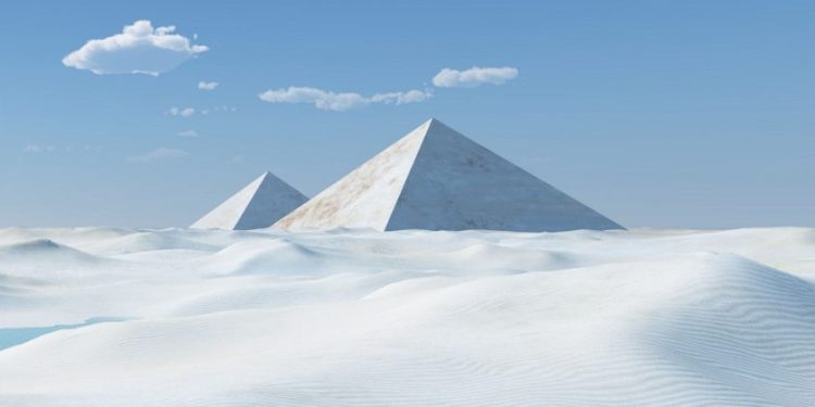 An artists illustration of white pyramids. Shutterstock.