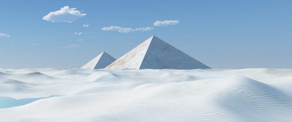 An artists illustration of white pyramids. Shutterstock.