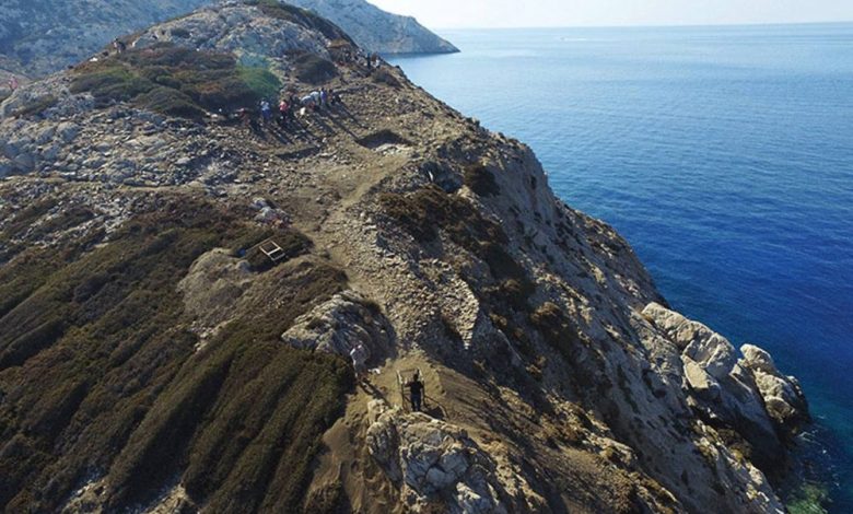 A complex set of 60 marble buildings uncovered on a pyramid-shaped islet in Greece. Ministry of Culture/British School at Athens.