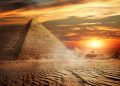 An Egyptian Pyramid and sunset. Shutterstock.