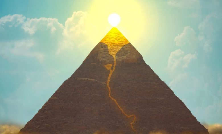 Artists rendering of a Pyramid and a glowing top. Shutterstock.