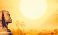 An illustration depicting the Sphinx, the sun and the pyramid. Shutterstock.