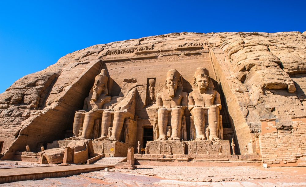The Great Temple and the four statues representing Ramessess II. Shutterstock.
