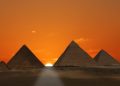 The Pyramids at Giza at sunset. Shutterstock.