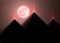 An artists rendering of the three pyramids at Giza and the Moon. Shutterstock.
