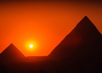 Pyramids and the sunset. Shutterstock.