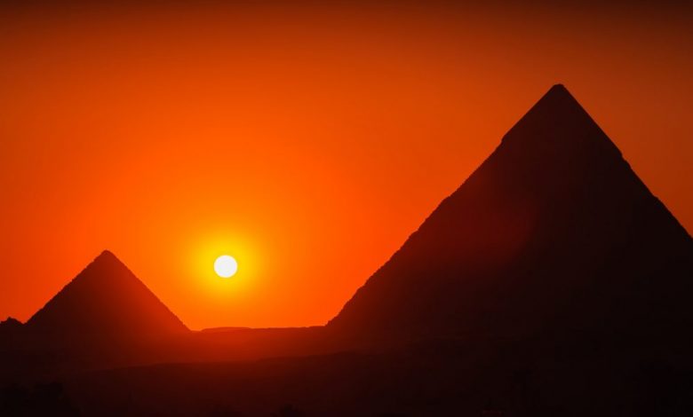 Pyramids and the sunset. Shutterstock.