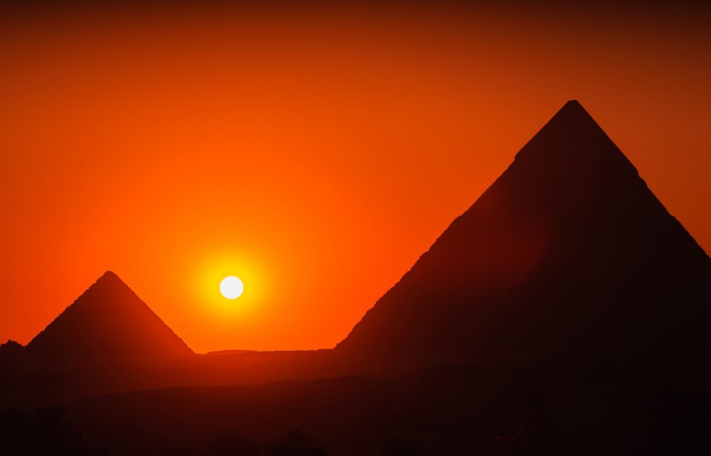 Pyramids and the sunset. Shutterstock.