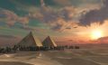 An artists rendering of the pyramids at Sunset. Shutterstock.