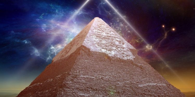 Pyramid and a cosmic background. Shutterstock.