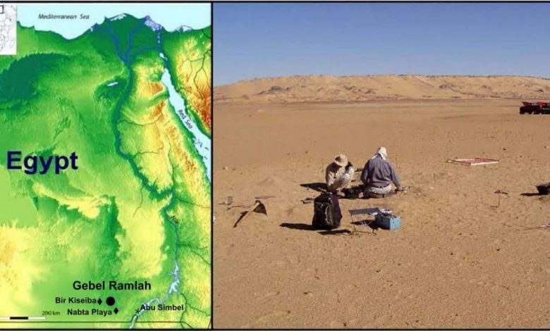 The excavation site along the former shores of an extinct seasonal lake near a place called Gebel Ramlah. Image Credit: Joel D. Irish, Czekaj- Zastawny Agnieszka, Jacek Kabacinski / The Conversation.