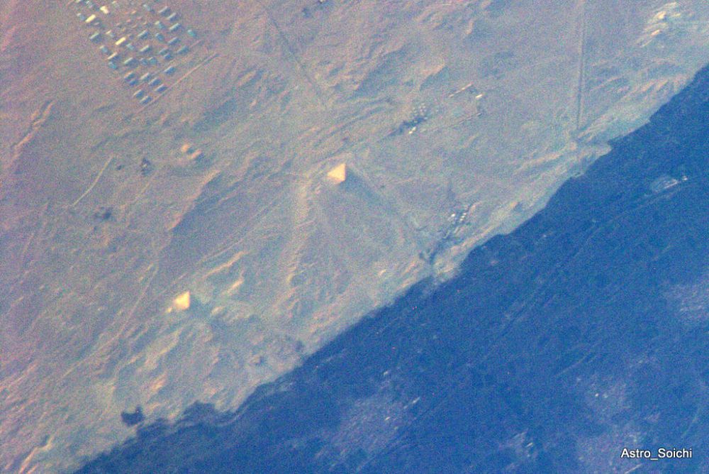 The Red Pyramid and the Bent Pyramid in Dahshur, Egypt. Credit: Soichi Noguchi/NASA/JAXA