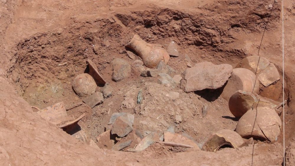 Seen here are the artifacts still half buried at Tiahuanaco. Image Credit: EFE/ Martin Alipaz.