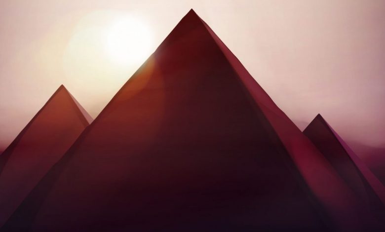 Artists rendering of pyramids and the sun. Shutterstock.