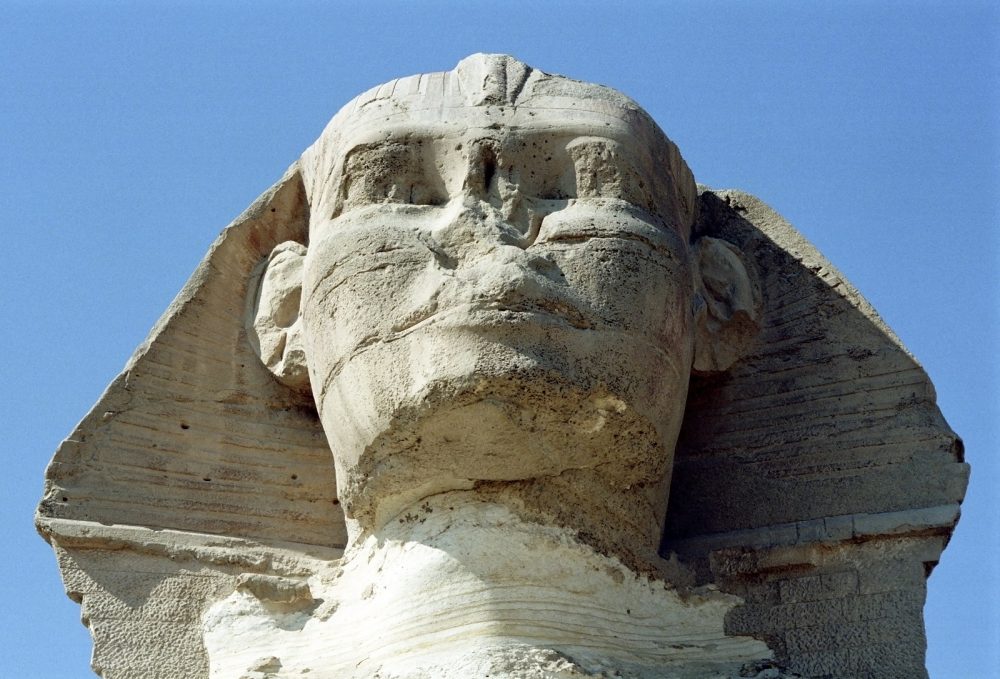 A close-up image of the head of the Sphinx. Shutterstock.