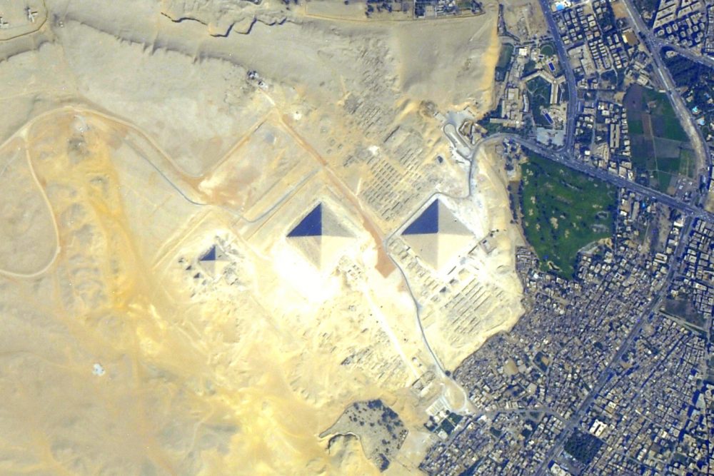 A satellite view of the Pyramids at Giza. Image Credit: NASA / Earth Observatory.