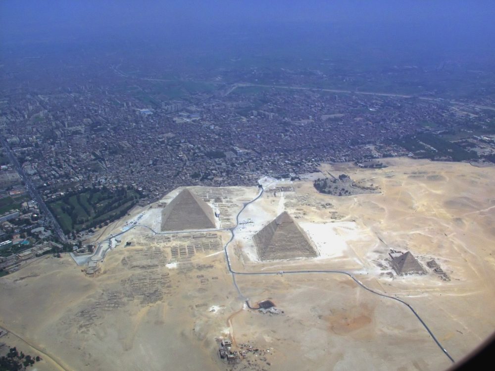 Aerial photo of the Giza pyramid complex. Image Credit: Wikimedia Commons.