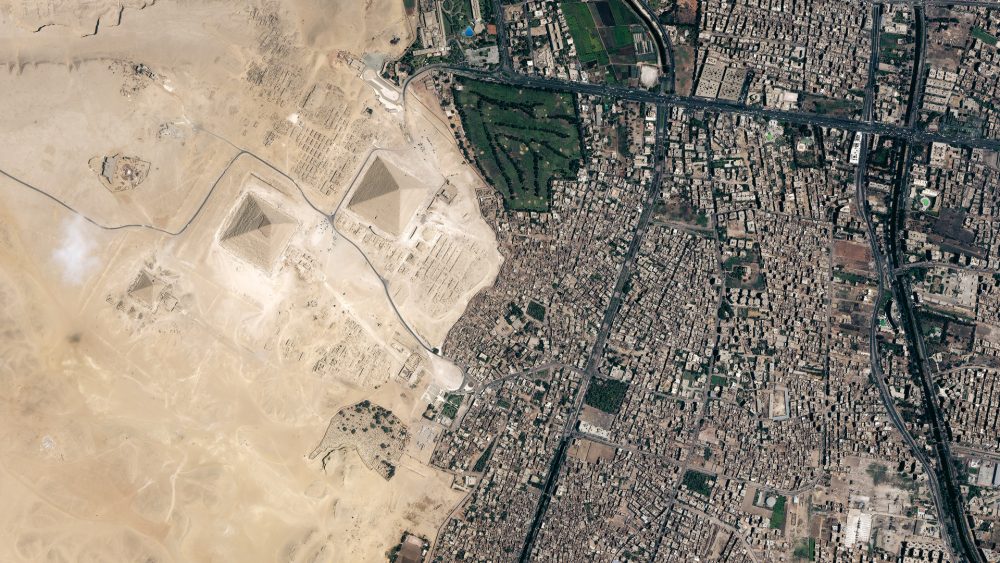 A view of the Pyramids at Giza as seen from the Ikonos Satellite. 