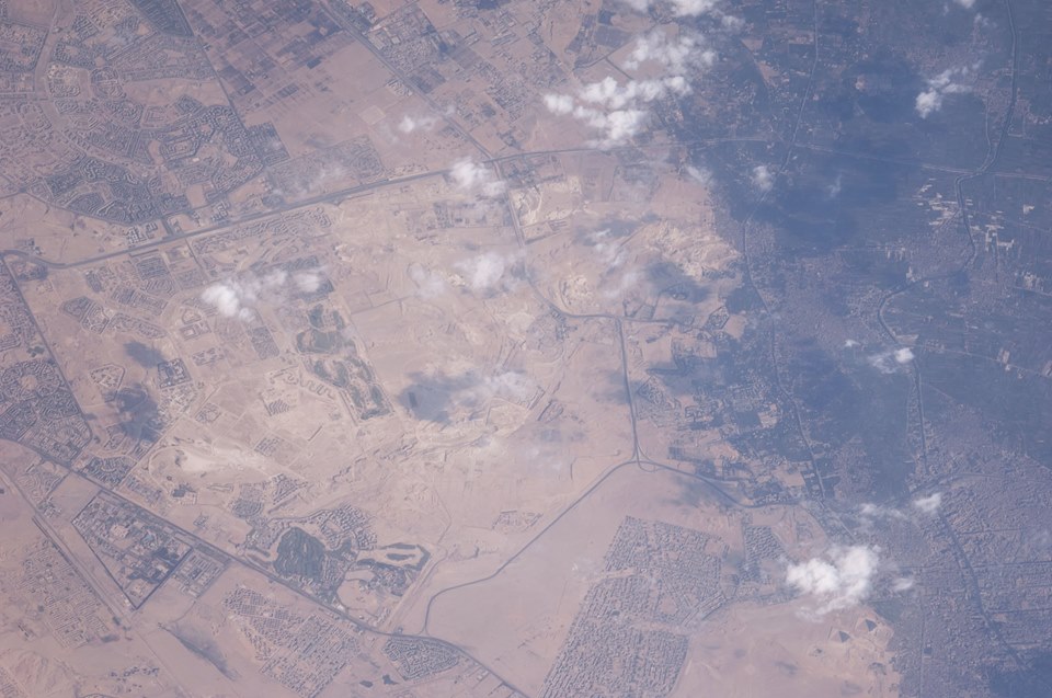 The Pyramids at Giza as seen from the ISS. Image Credit: Wikimedia Commons.